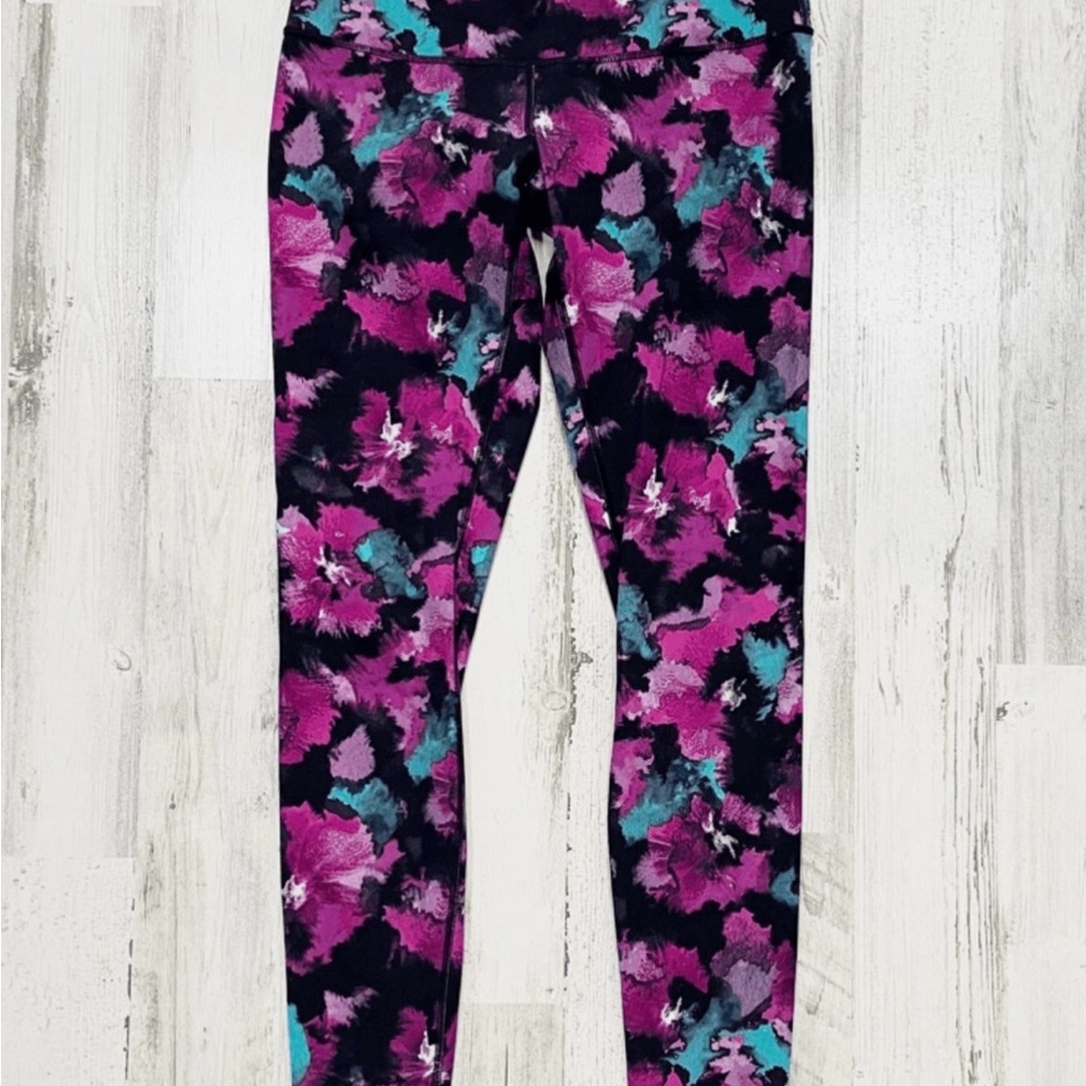 Lululemon Wunder Under Pant Hi-Rise Midnight Bloom Black Deep Fuschia
